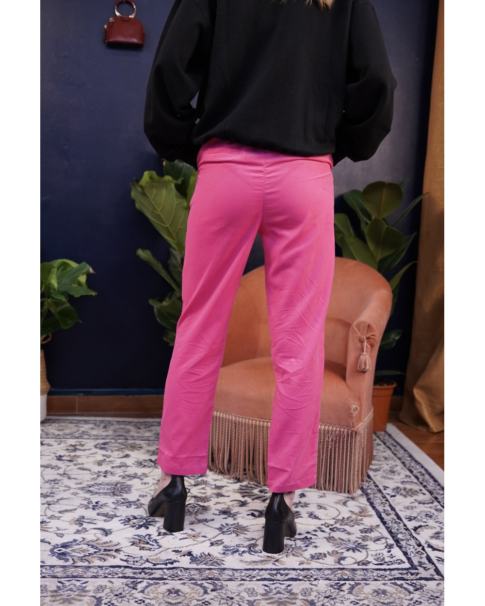 Pantalon vert évasé en velours côtelé