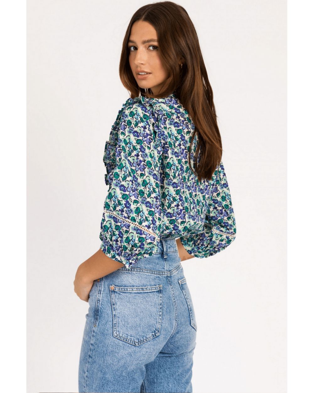 Blouse Caroll Bleue Multicolore - Taille 40/42, Manches Courtes, En Viscose - TBE